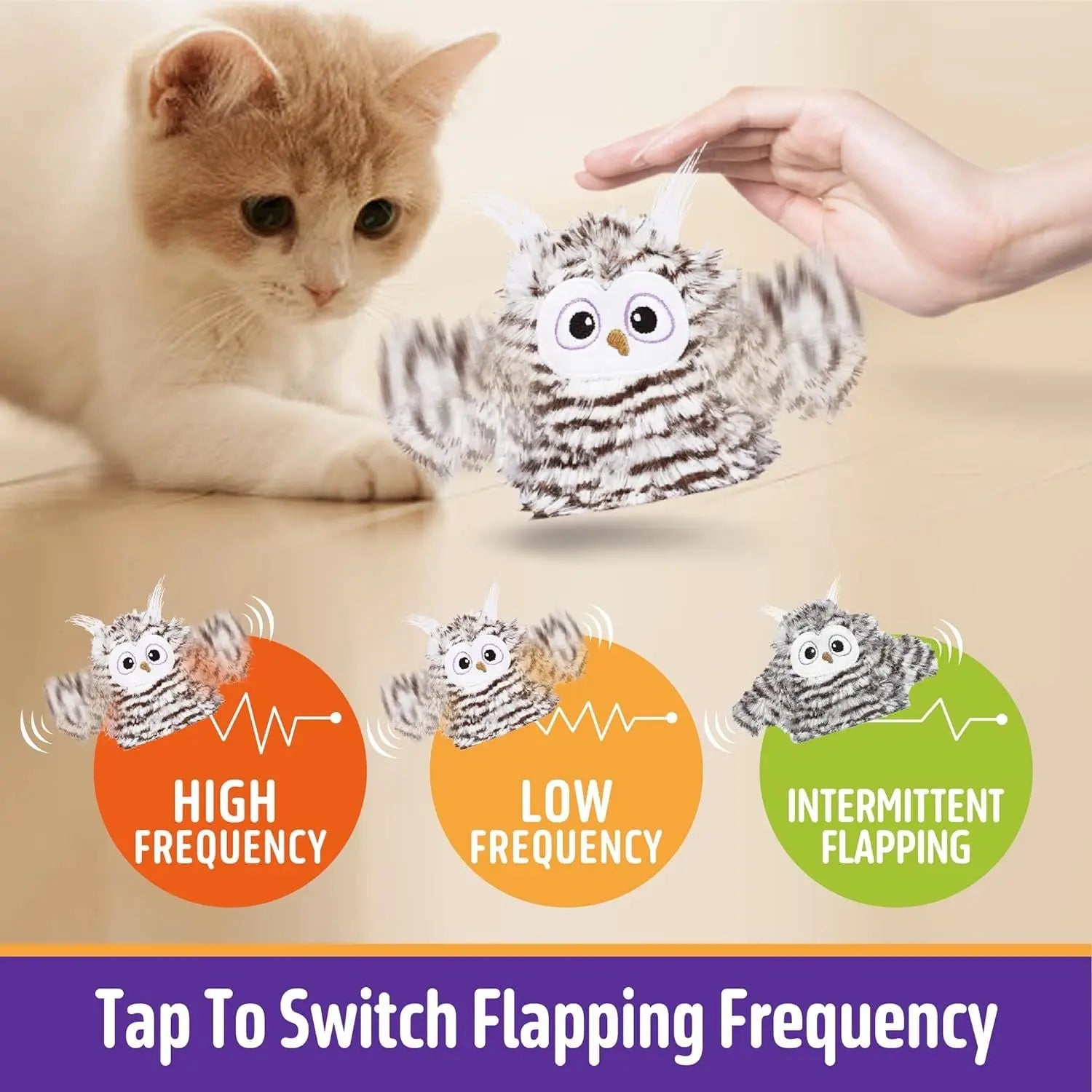 Interactive Cat Toy Rechargeable Automatic Chirping Owl Cat Toy With Catnip, Auto Beating Wings Flying Bird Cat Toys For Indoor Cats To Play Alone, Never Boredom petsiam