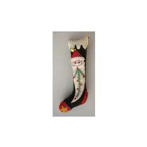 5.5" Black Stocking w/Santa Face Handcrafted Felt Ornament