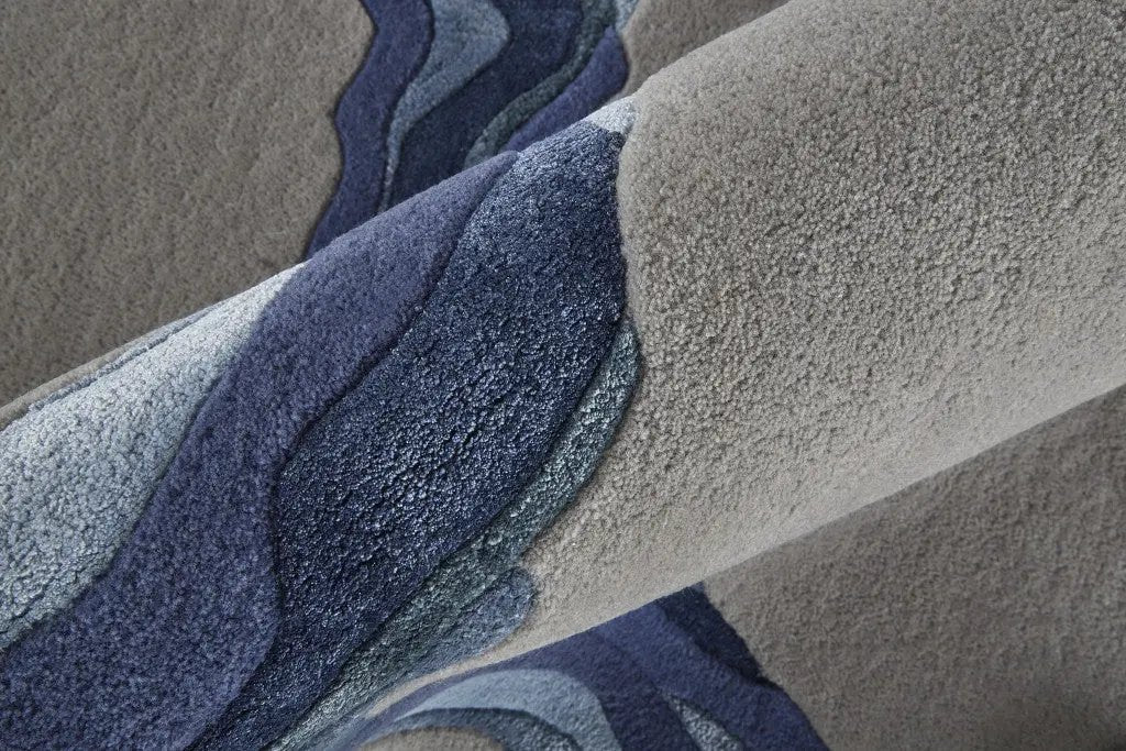 10' X 14' Blue and Gray Wool Abstract Hand Tufted Area Rug