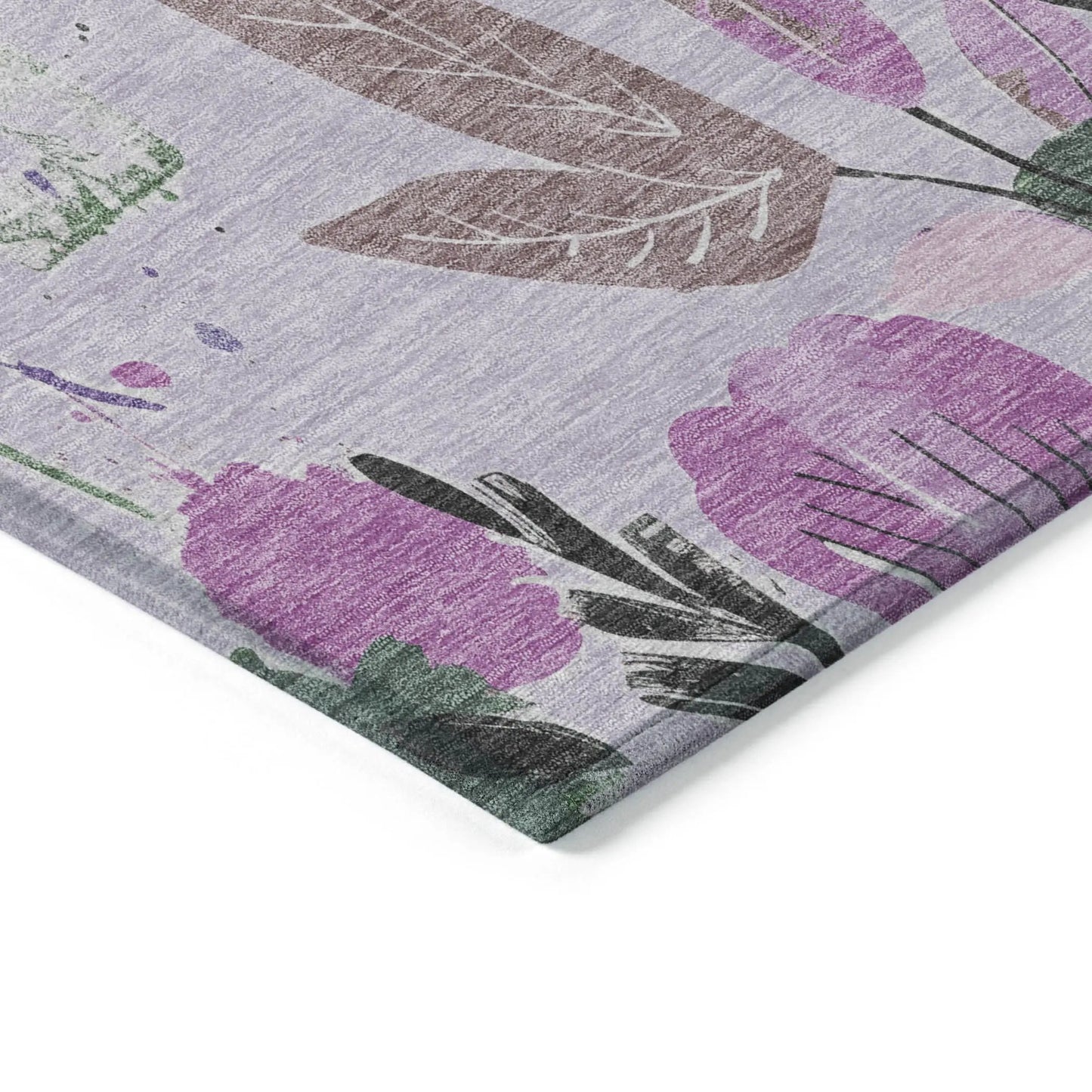 8' Lavender And Artichoke Green Round Floral Washable Indoor Outdoor Area Rug