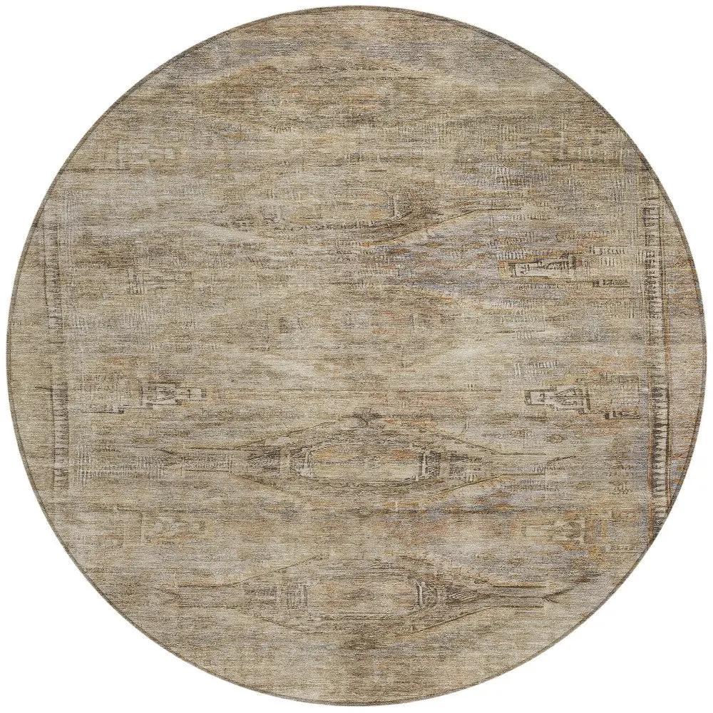 8' Brown And Taupe Round Aztec Washable Indoor Outdoor Area Rug