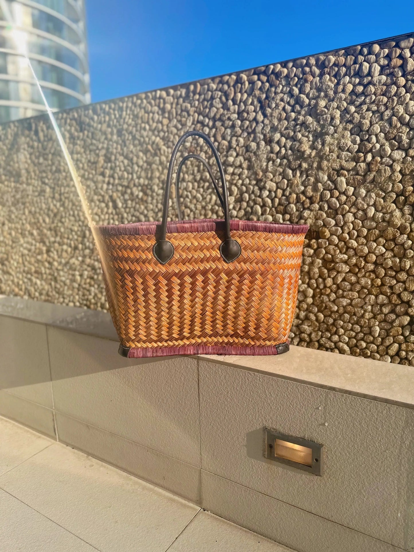 Orange Brown Natural Straw Bag