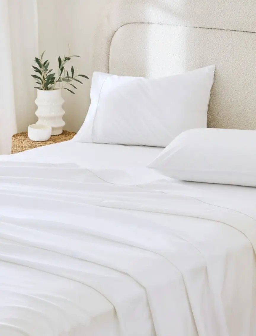 Four Piece White Cotton Queen Sheet Set