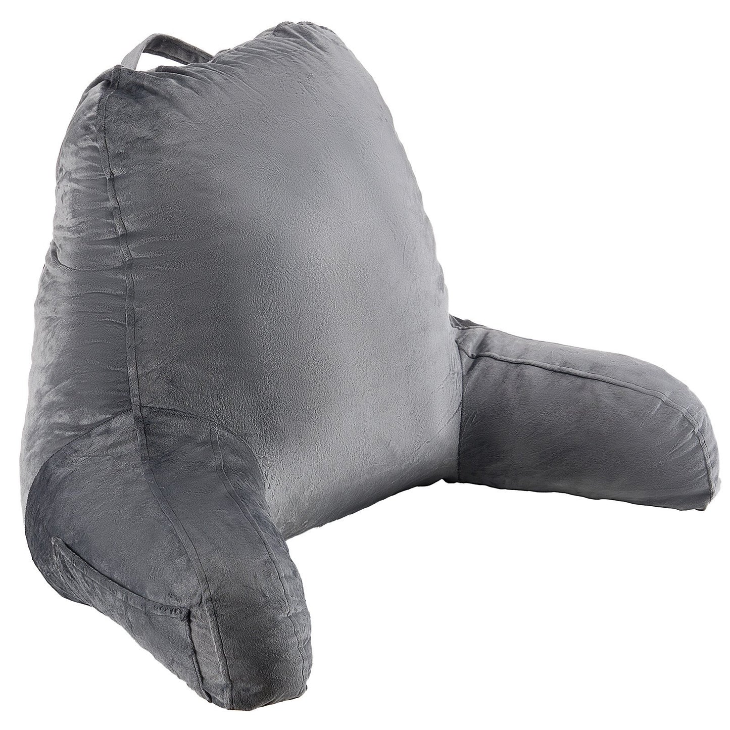 Reading Pillow, Large Size Bed Pillow With Shredded Memory Foam, Back Pillow With 3 Pockets And Washable Short Velvet Cloth, Top With Handle, For Watching TV, Reading, Gaming, Resting, Grey
