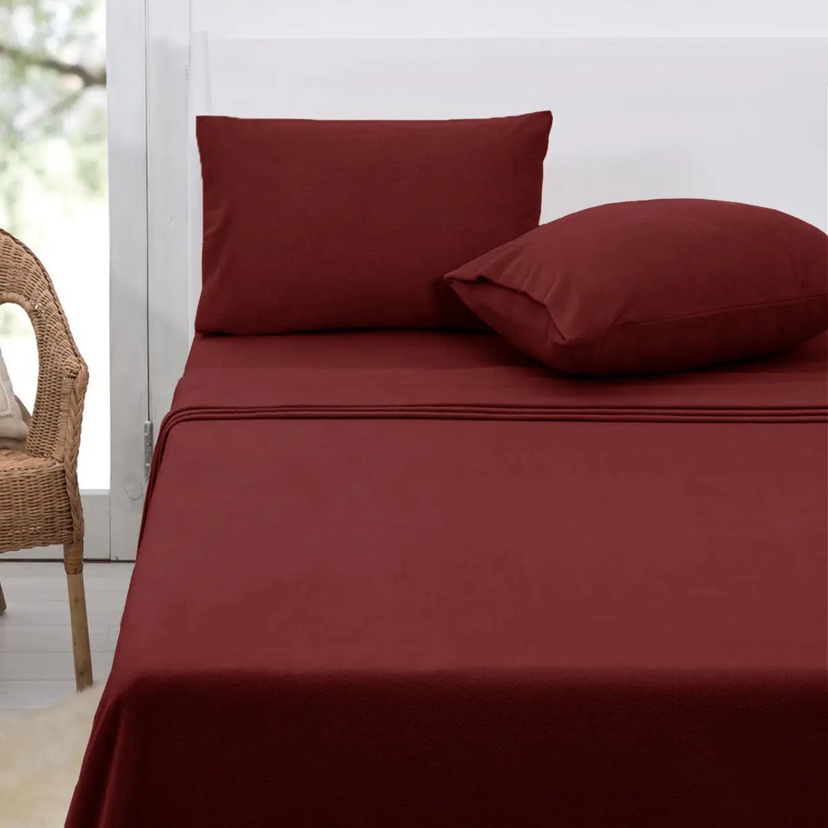 NNEDSZ Sheet Set Double 30cm Wall Burgundy