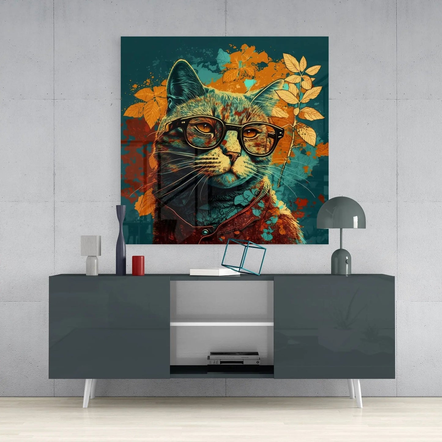 Intellectual Cat Glass Wall Art || Designers Collection