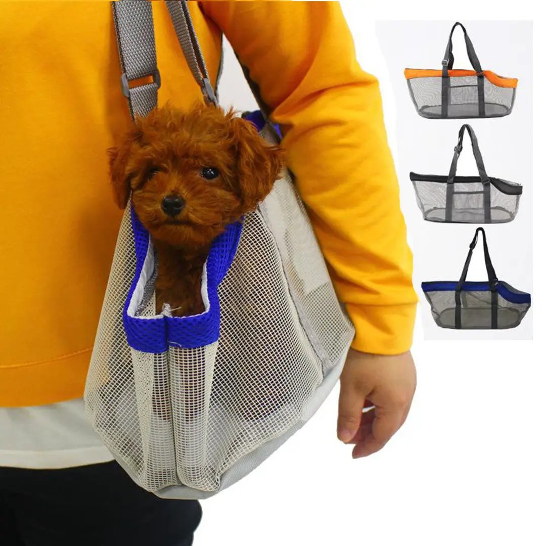 NNEAGS Grey Pet Carrier Bag Breathable Net Mesh Tote Pouch Dog Cat Travel Essentials
