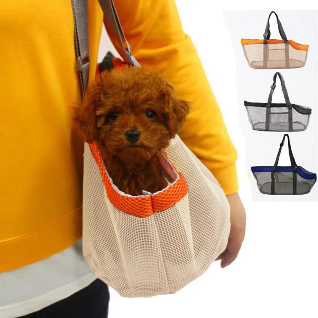 NNEAGS Orange Pet Carrier Bag Breathable Net Mesh Tote Pouch Dog Cat Travel Essentials