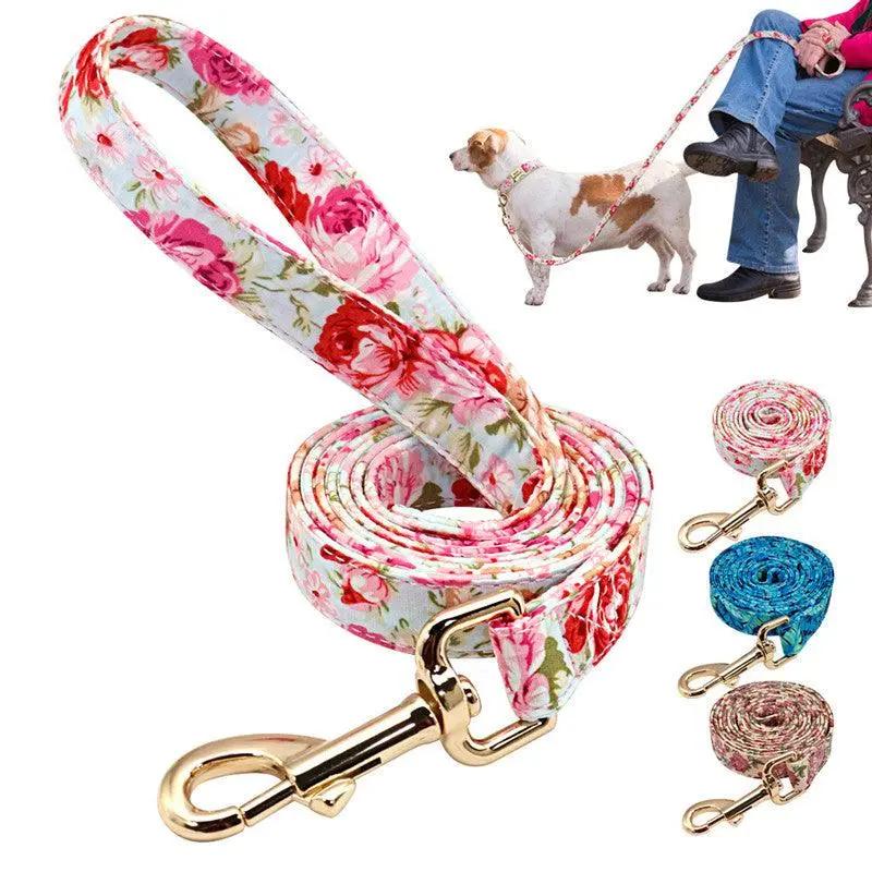 Nylon Floral Dog Walking Rope - Stylish And Sturdy Leash For Your Pup