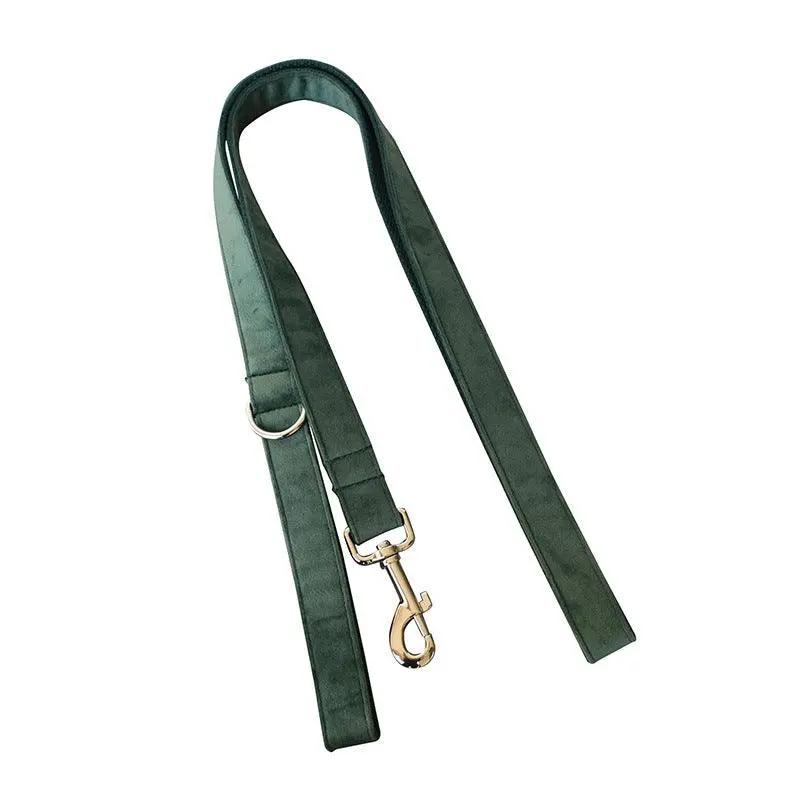 Luxurious Emerald Velvet Dog Collar And Leash Set