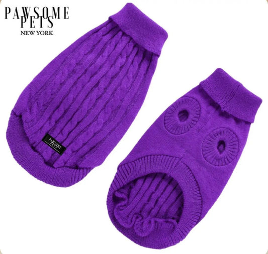 DOG AND CAT CABLE KNIT SWEATER - PURPLE
