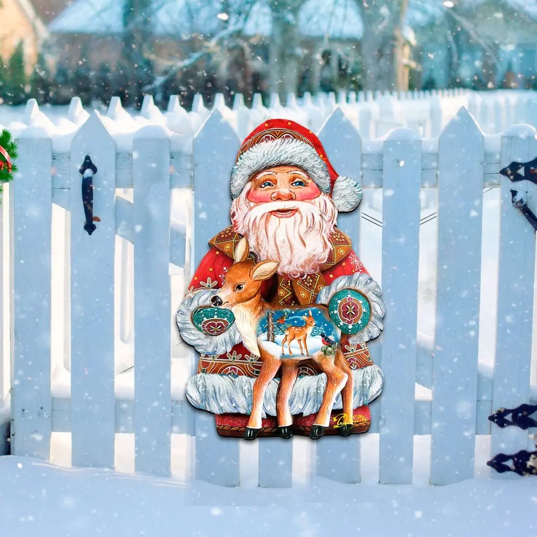 Holiday Fawn Decorative Christmas Door Decor by G. DeBrekht - Christmas Santa Snowman Decor - 8118081H