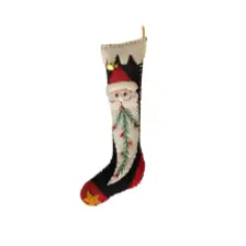 5.5" Black Stocking w/Santa Face Handcrafted Felt Ornament