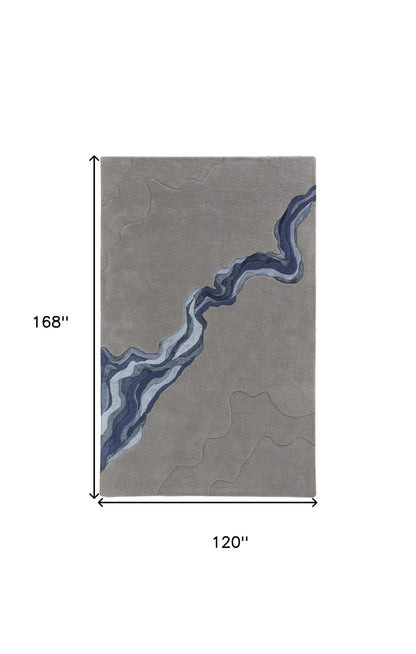 10' X 14' Blue and Gray Wool Abstract Hand Tufted Area Rug