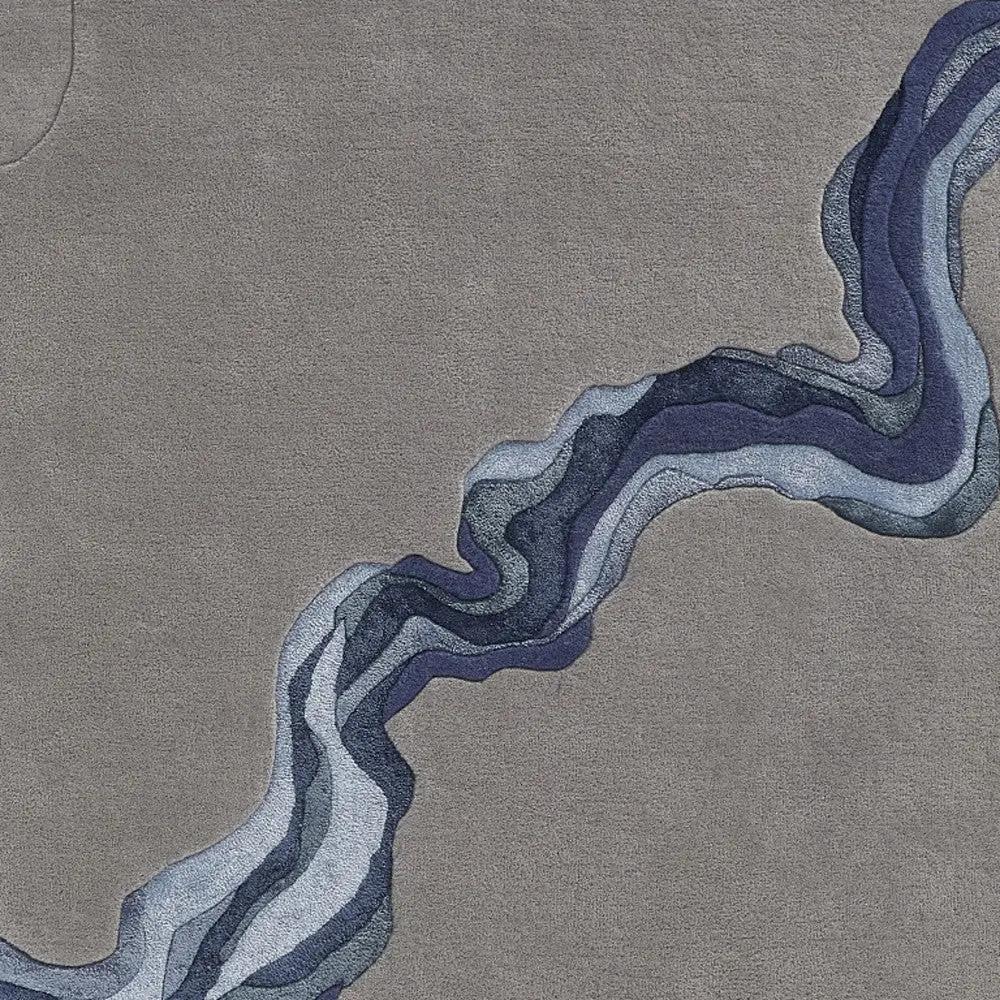 10' X 14' Blue and Gray Wool Abstract Hand Tufted Area Rug