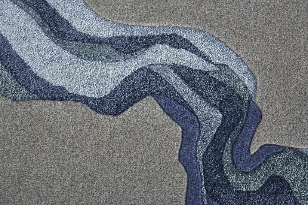 10' X 14' Blue and Gray Wool Abstract Hand Tufted Area Rug