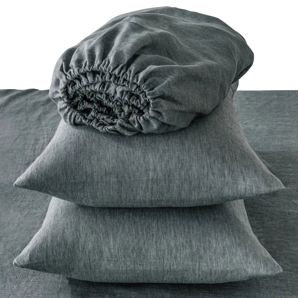 Four Piece Slate Gray Linen Sheet Set