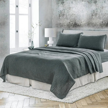 Four Piece Slate Gray Linen Sheet Set