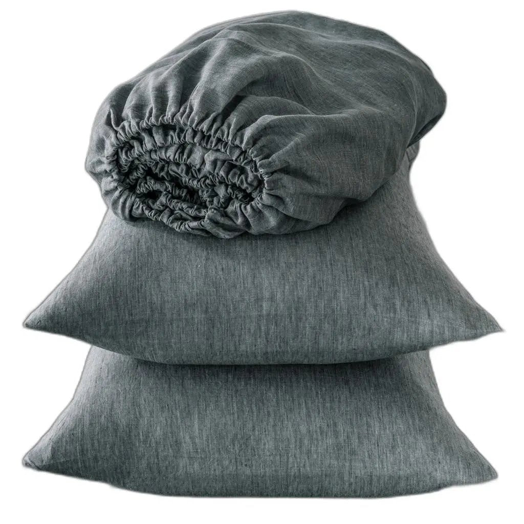 Four Piece Slate Gray Linen Sheet Set