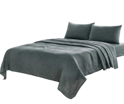 Four Piece Slate Gray Linen Sheet Set