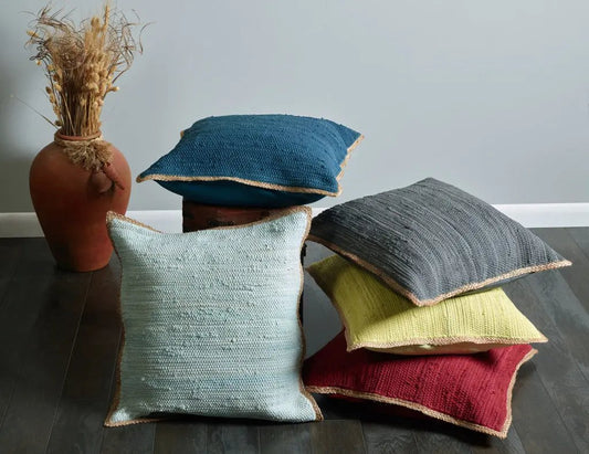 Set of Two Navy Blue Cotton Throw Pillow