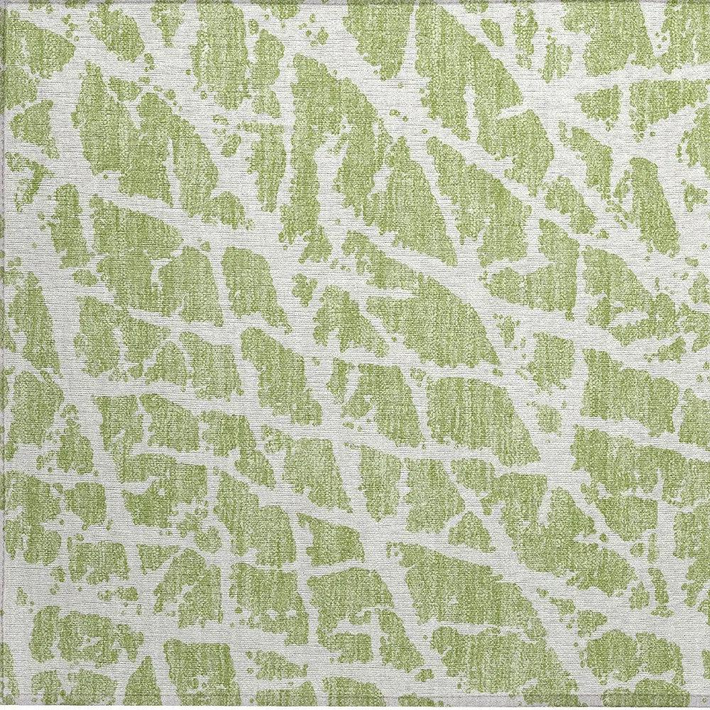 2' X 3' Green and White Abstract Washable Non Skid Indoor Outdoor Area Rug