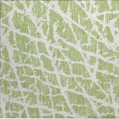 2' X 3' Green and White Abstract Washable Non Skid Indoor Outdoor Area Rug