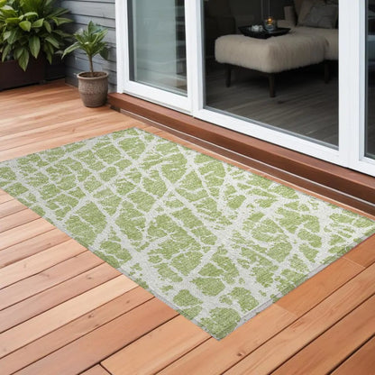 2' X 3' Green and White Abstract Washable Non Skid Indoor Outdoor Area Rug
