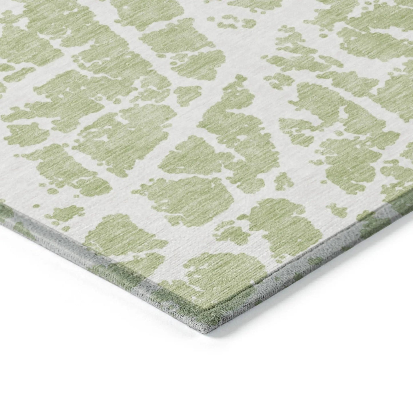 2' X 3' Green and White Abstract Washable Non Skid Indoor Outdoor Area Rug