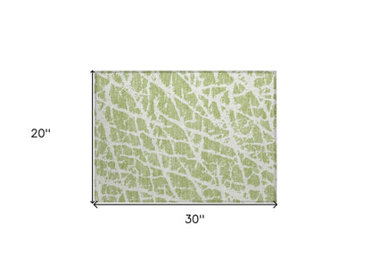 2' X 3' Green and White Abstract Washable Non Skid Indoor Outdoor Area Rug