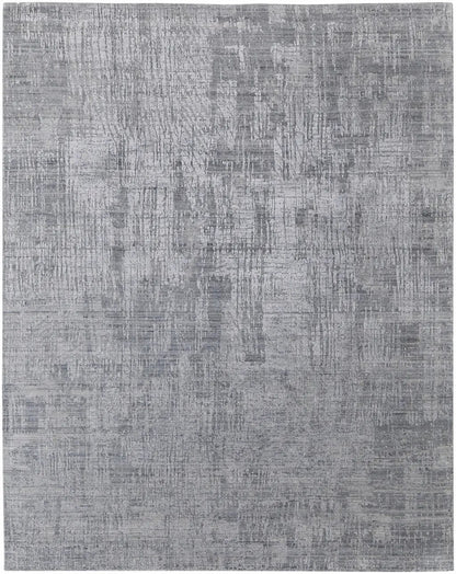 5' X 8' Light Blue and Silver Abstract Hand Woven Worn Faded Area Rug
