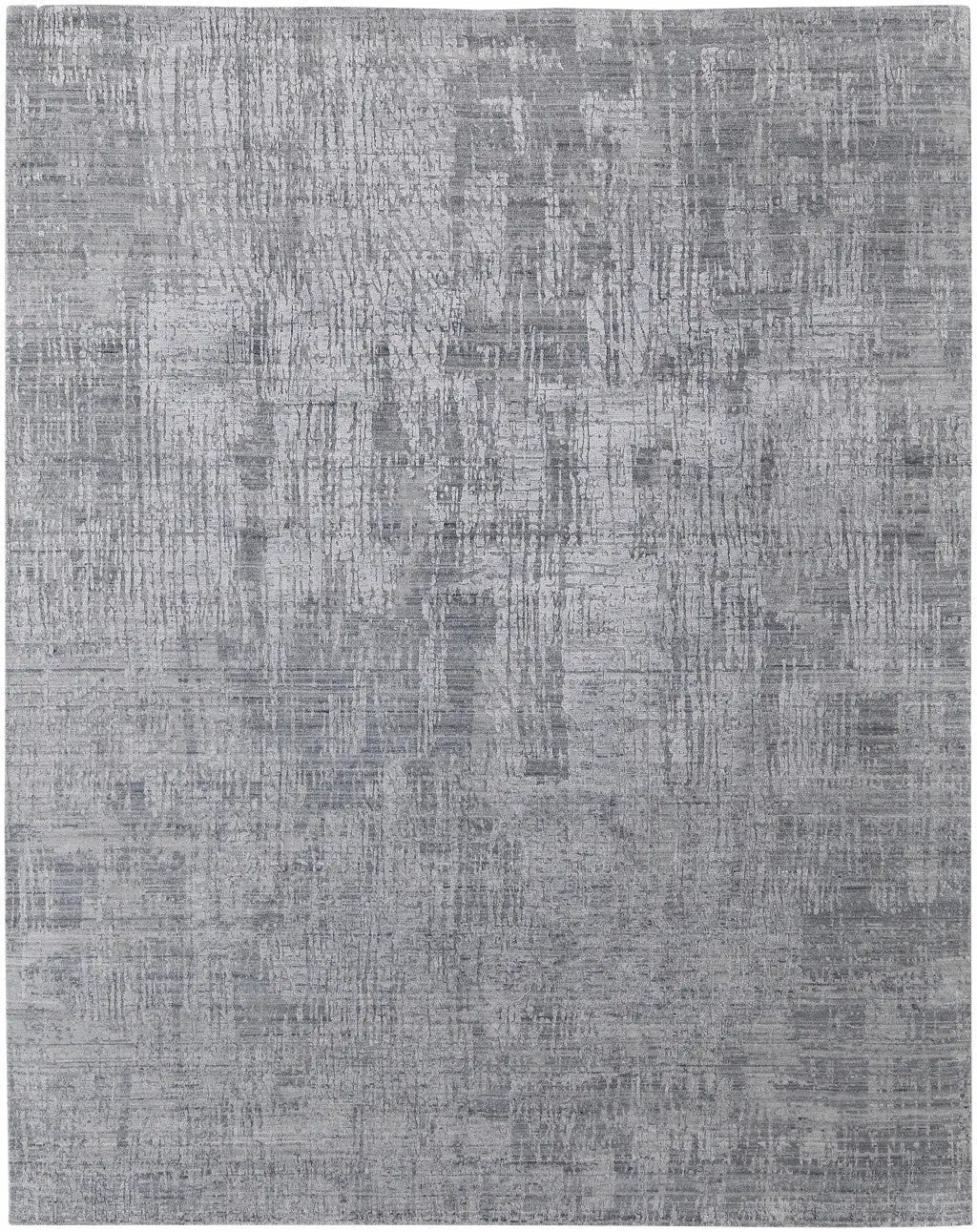 5' X 8' Light Blue and Silver Abstract Hand Woven Worn Faded Area Rug
