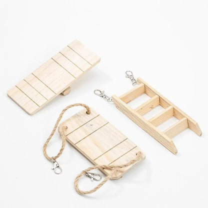 Natural Wood Pet Toy Set: Interactive Playtime Fun For Hamsters, Rabbits, Guinea Pigs, Parrots, Cats, And Dogs