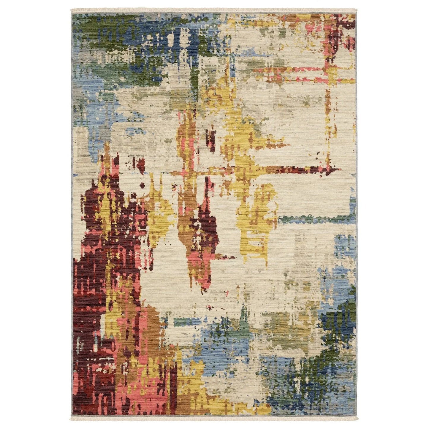 2' X 3' Beige Orange And Red Abstract Area Rug With Fringe