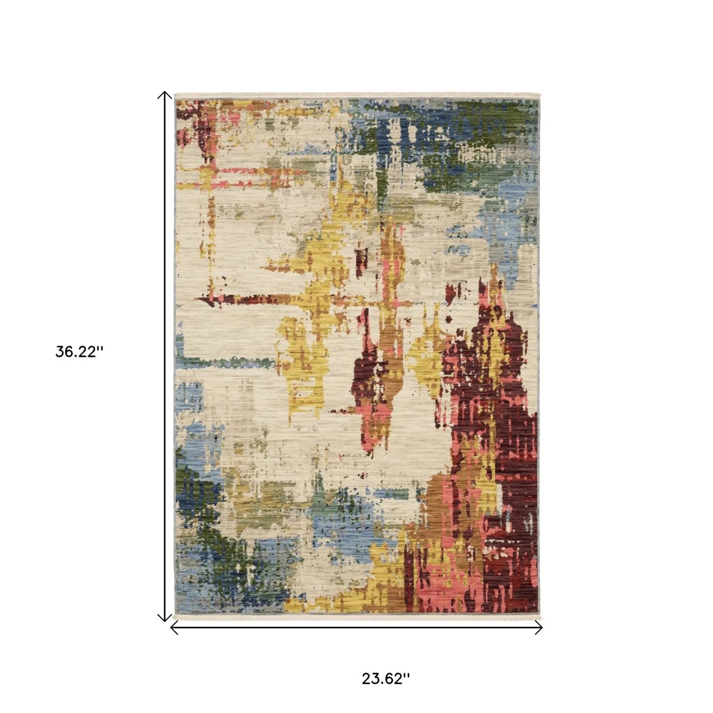 2' X 3' Beige Orange And Red Abstract Area Rug With Fringe