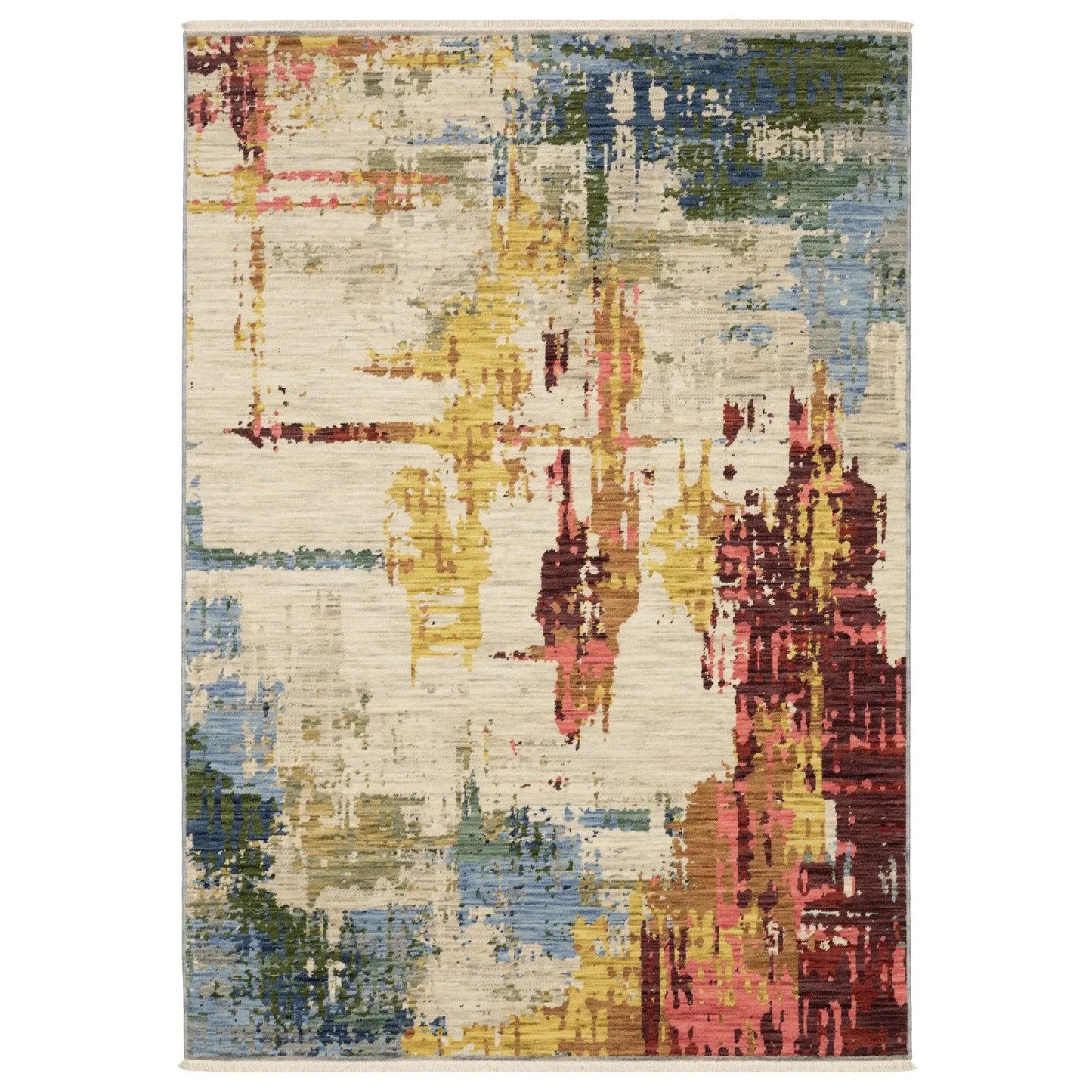 2' X 3' Beige Orange And Red Abstract Area Rug With Fringe