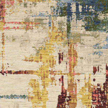 2' X 3' Beige Orange And Red Abstract Area Rug With Fringe