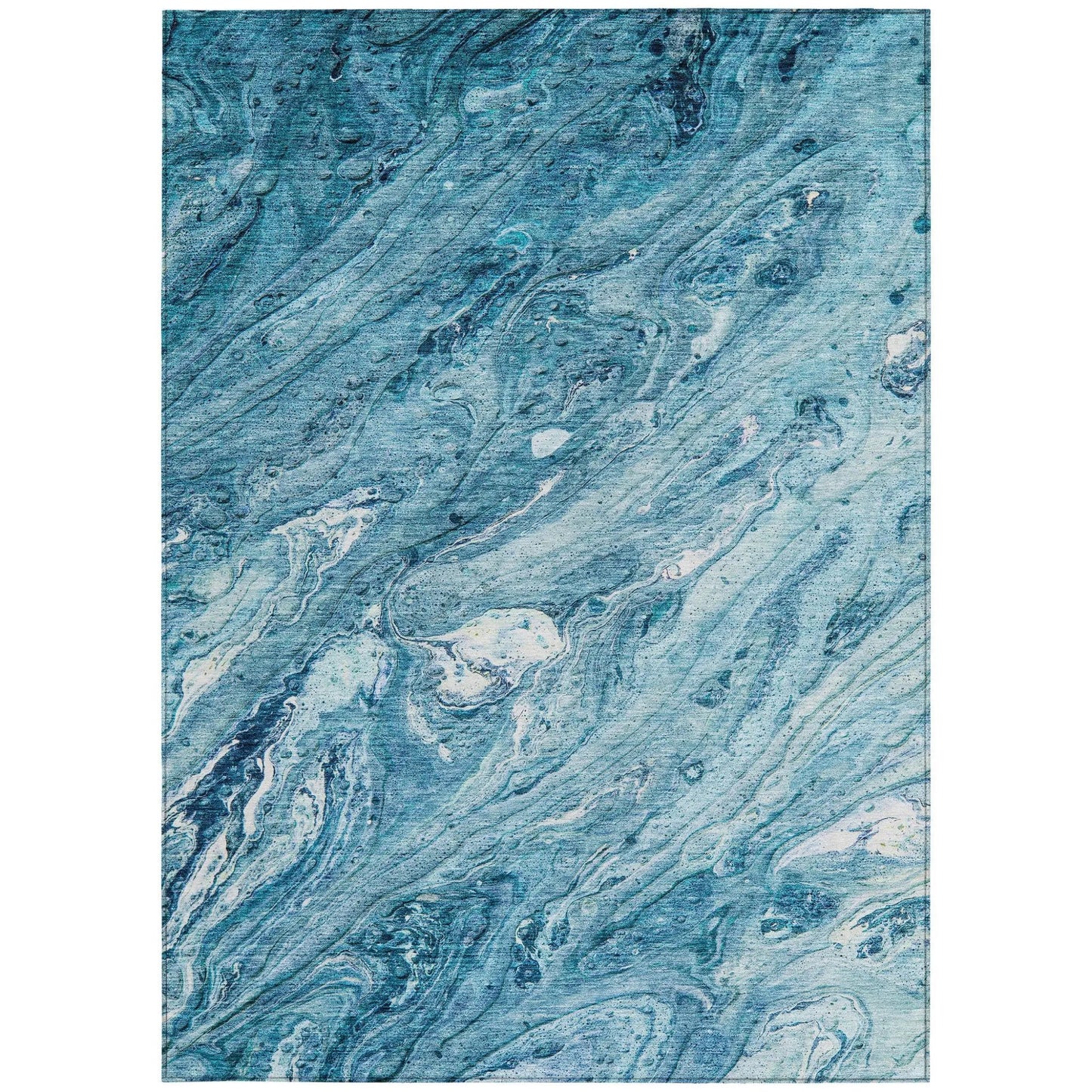 8' X 10' Sky Blue And Navy Blue Abstract Washable Indoor Outdoor Area Rug