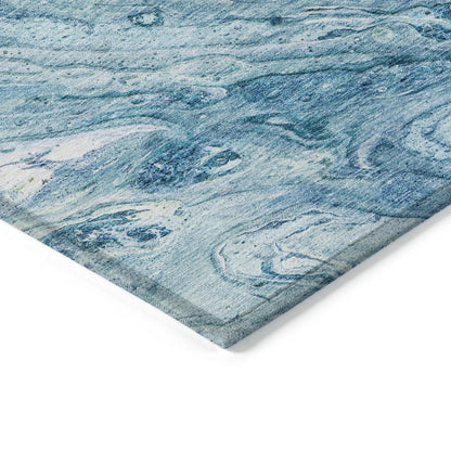 8' X 10' Sky Blue And Navy Blue Abstract Washable Indoor Outdoor Area Rug