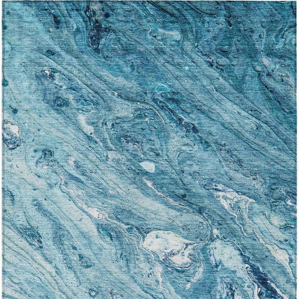 8' X 10' Sky Blue And Navy Blue Abstract Washable Indoor Outdoor Area Rug