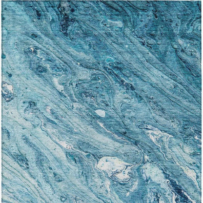 8' X 10' Sky Blue And Navy Blue Abstract Washable Indoor Outdoor Area Rug