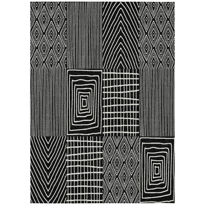 3' X 5' Black And Ivory Geometric Washable Indoor Outdoor Area Rug