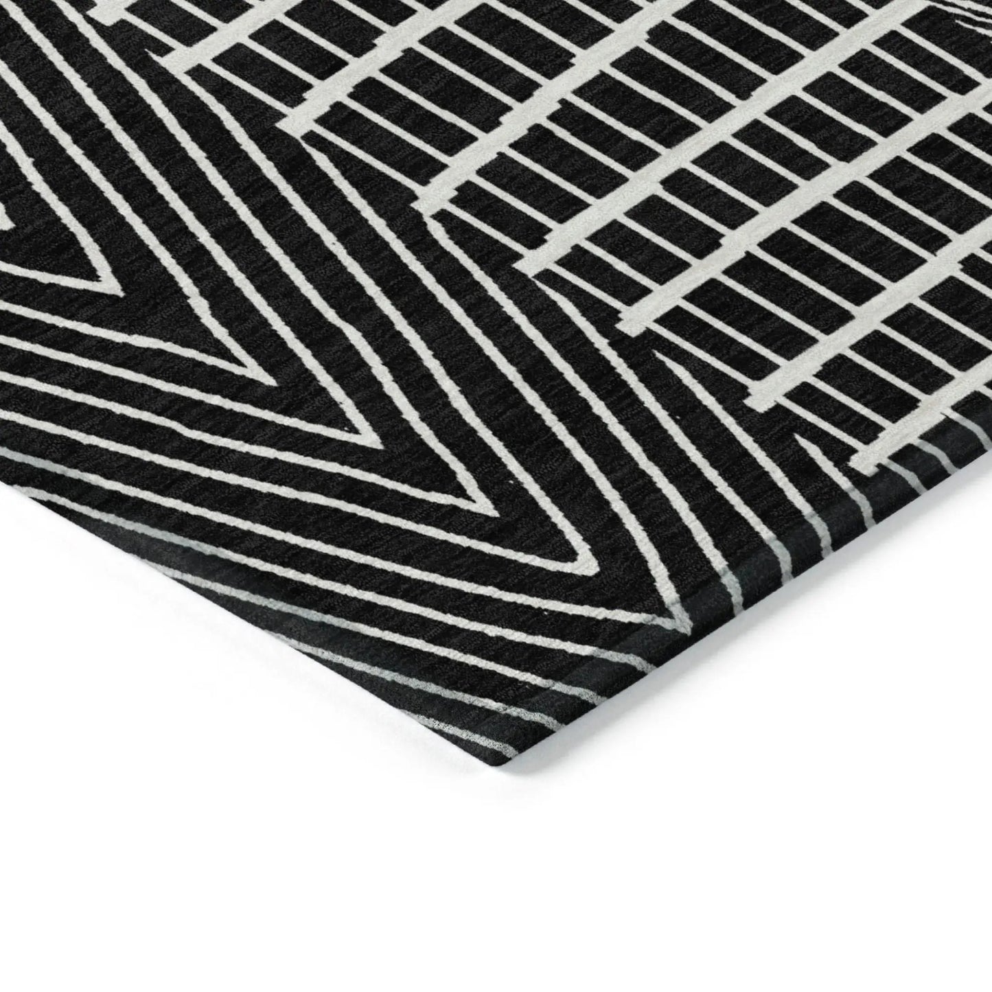 3' X 5' Black And Ivory Geometric Washable Indoor Outdoor Area Rug
