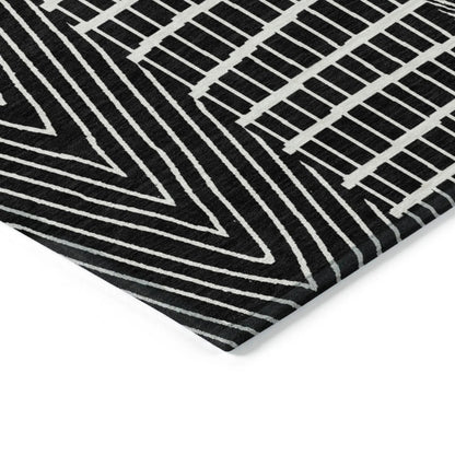 3' X 5' Black And Ivory Geometric Washable Indoor Outdoor Area Rug