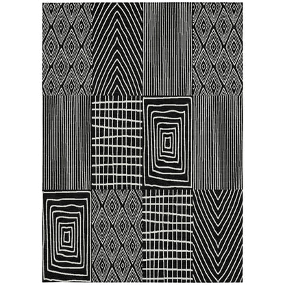 3' X 5' Black And Ivory Geometric Washable Indoor Outdoor Area Rug