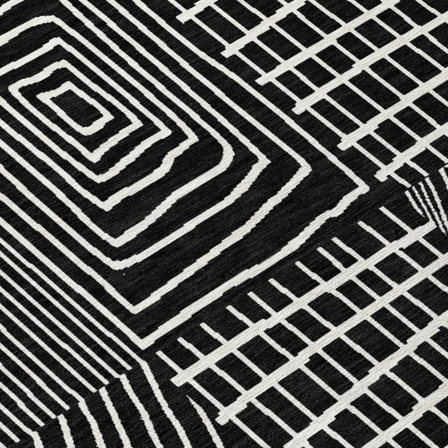 3' X 5' Black And Ivory Geometric Washable Indoor Outdoor Area Rug