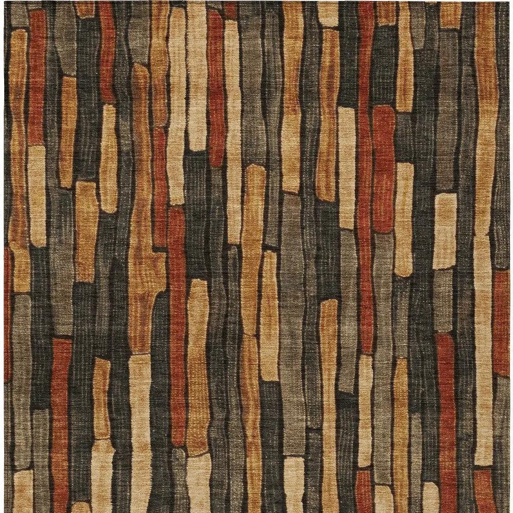 5' X 8' Coffee And Brown Striped Washable Indoor Outdoor Area Rug