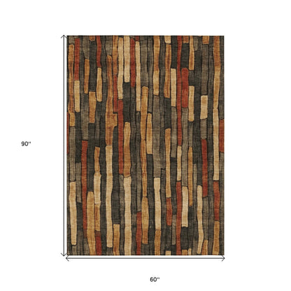 5' X 8' Coffee And Brown Striped Washable Indoor Outdoor Area Rug