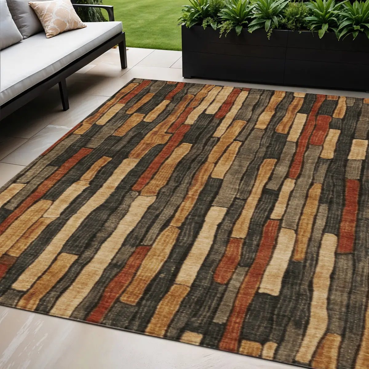 5' X 8' Coffee And Brown Striped Washable Indoor Outdoor Area Rug