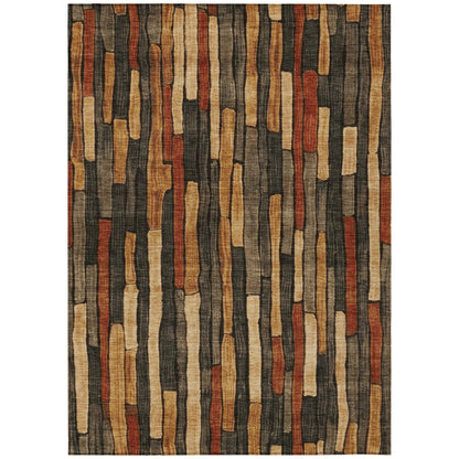 5' X 8' Coffee And Brown Striped Washable Indoor Outdoor Area Rug